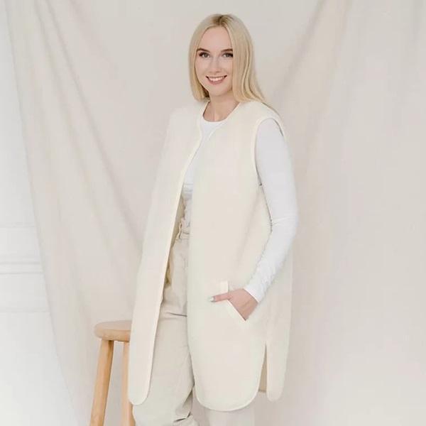 Lang Merino Uld Vest til Dame - Hvid Elegance