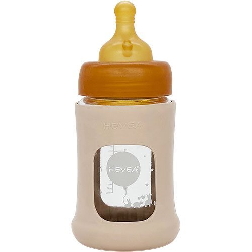 Hevea Baby Glas Sutteflaske 150ml - Bred Hals i Sand