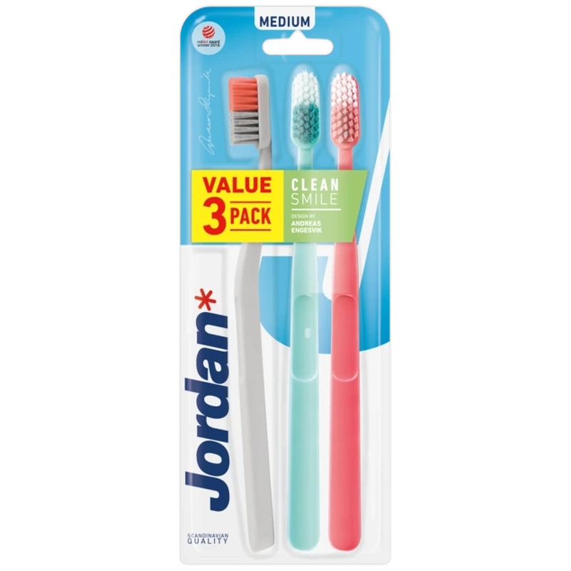 Jordan Clean Smile Toothbrush 3 Pack Medium